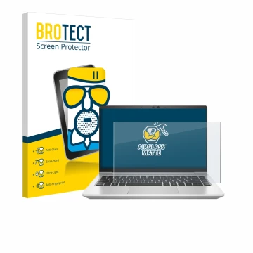 Parte frontale di una confezione del prodotto con il logo del marchio BROTECT. Accanto è raffigurato il dispositivo HP ProBook