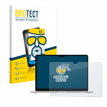 Parte frontale di una confezione del prodotto con il logo del marchio BROTECT. Accanto è raffigurato il dispositivo Apple MacB