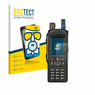 Parte frontale di una confezione del prodotto con il logo del marchio BROTECT. Accanto è raffigurato il dispositivo Motorola M