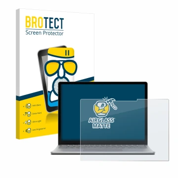 Parte frontale di una confezione del prodotto con il logo del marchio BROTECT. Accanto è raffigurato il dispositivo Microsoft 