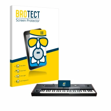Parte frontale di una confezione del prodotto con il logo del marchio BROTECT. Accanto è raffigurato il dispositivo KORG Pa5X 