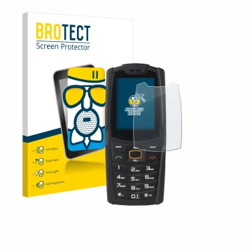 Parte frontale di una confezione del prodotto con il logo del marchio BROTECT. Accanto è raffigurato il dispositivo AGM M6 con