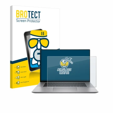 Parte frontale di una confezione del prodotto con il logo del marchio BROTECT. Accanto è raffigurato il dispositivo HP Zbook S