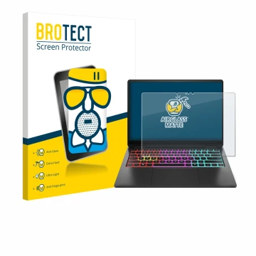 Parte frontale di una confezione del prodotto con il logo del marchio BROTECT. Accanto è raffigurato il dispositivo HP Omen Tr