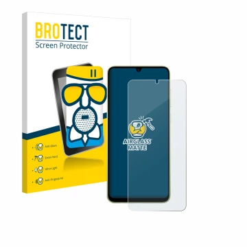 Parte frontale di una confezione del prodotto con il logo del marchio BROTECT. Accanto è raffigurato il dispositivo Samsung Ga