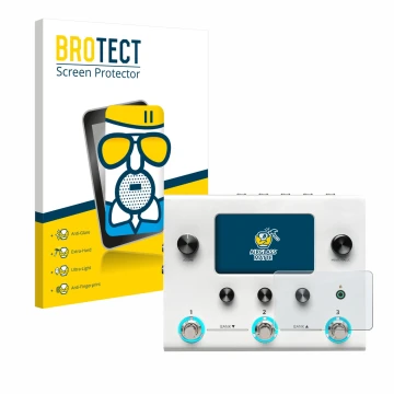 Parte frontale di una confezione del prodotto con il logo del marchio BROTECT. Accanto è raffigurato il dispositivo Hotone Amp
