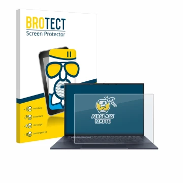 Parte frontale di una confezione del prodotto con il logo del marchio BROTECT. Accanto è raffigurato il dispositivo ASUS Exper