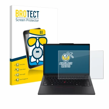 Parte frontale di una confezione del prodotto con il logo del marchio BROTECT. Accanto è raffigurato il dispositivo Lenovo Thi