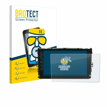 Parte frontale di una confezione del prodotto con il logo del marchio BROTECT. Accanto è raffigurato il dispositivo Dynavin D9