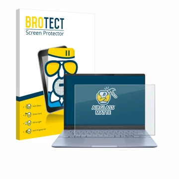 Parte frontale di una confezione del prodotto con il logo del marchio BROTECT. Accanto è raffigurato il dispositivo ASUS Vivob