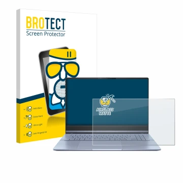 Parte frontale di una confezione del prodotto con il logo del marchio BROTECT. Accanto è raffigurato il dispositivo ASUS Vivob