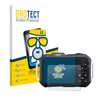 Parte frontale di una confezione del prodotto con il logo del marchio BROTECT. Accanto è raffigurato il dispositivo Ricoh Pent