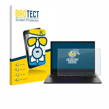 Parte frontale di una confezione del prodotto con il logo del marchio BROTECT. Accanto è raffigurato il dispositivo Lenovo Thi