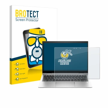 Parte frontale di una confezione del prodotto con il logo del marchio BROTECT. Accanto è raffigurato il dispositivo HP Elite x