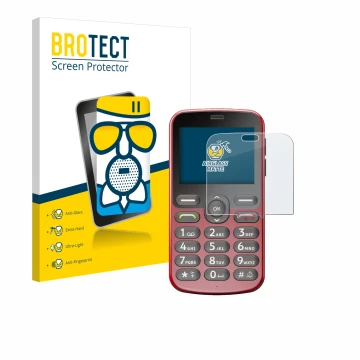 Parte frontale di una confezione del prodotto con il logo del marchio BROTECT. Accanto è raffigurato il dispositivo Doro 1880 