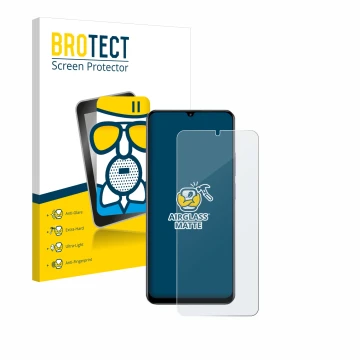 Parte frontale di una confezione del prodotto con il logo del marchio BROTECT. Accanto è raffigurato il dispositivo realme C61