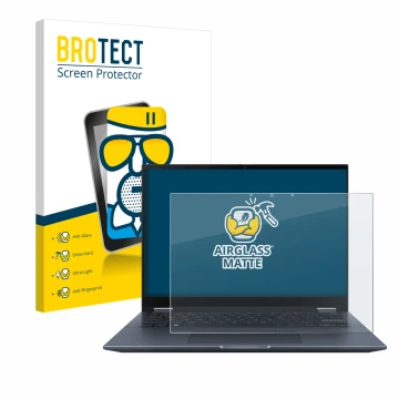 Parte frontale di una confezione del prodotto con il logo del marchio BROTECT. Accanto è raffigurato il dispositivo ASUS Vivob