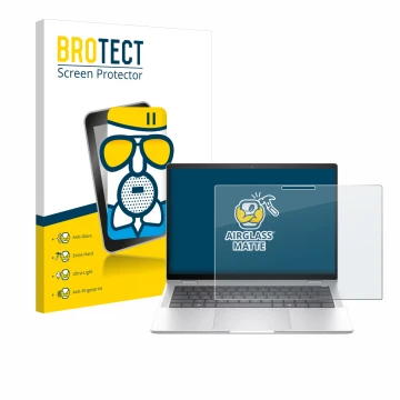 Parte frontale di una confezione del prodotto con il logo del marchio BROTECT. Accanto è raffigurato il dispositivo HP EliteBo