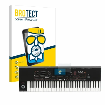 Parte frontale di una confezione del prodotto con il logo del marchio BROTECT. Accanto è raffigurato il dispositivo KORG Pa4x 