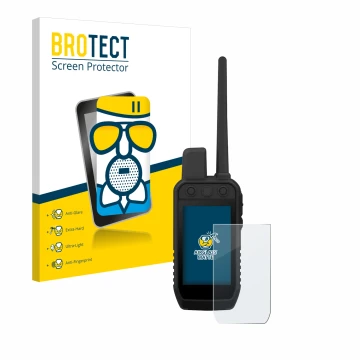 Parte frontale di una confezione del prodotto con il logo del marchio BROTECT. Accanto è raffigurato il dispositivo Garmin Alp