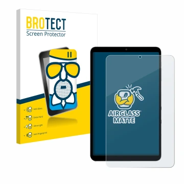 Parte frontale di una confezione del prodotto con il logo del marchio BROTECT. Accanto è raffigurato il dispositivo Alldocube 