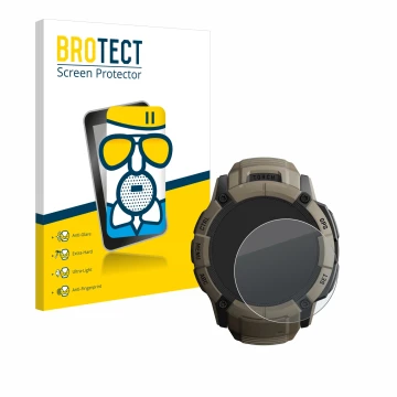 Parte frontale di una confezione del prodotto con il logo del marchio BROTECT. Accanto è raffigurato il dispositivo Garmin Ins