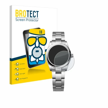 Parte frontale di una confezione del prodotto con il logo del marchio BROTECT. Accanto è raffigurato il dispositivo Rolex Oyst