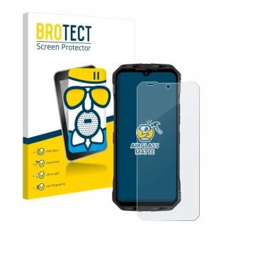 Parte frontale di una confezione del prodotto con il logo del marchio BROTECT. Accanto è raffigurato il dispositivo Doogee V M