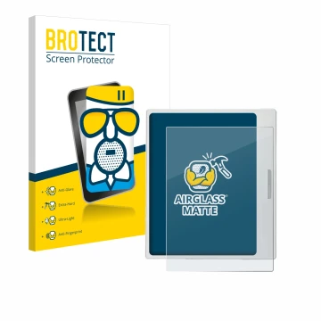 Parte frontale di una confezione del prodotto con il logo del marchio BROTECT. Accanto è raffigurato il dispositivo Boox Go Co