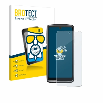 Parte frontale di una confezione del prodotto con il logo del marchio BROTECT. Accanto è raffigurato il dispositivo Crosscall 