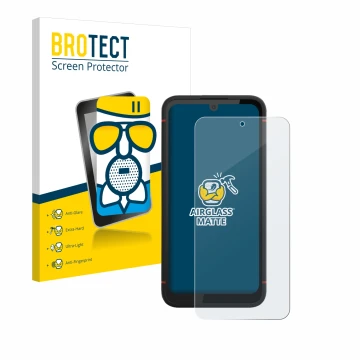 Parte frontale di una confezione del prodotto con il logo del marchio BROTECT. Accanto è raffigurato il dispositivo Volla Phon