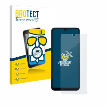 Parte frontale di una confezione del prodotto con il logo del marchio BROTECT. Accanto è raffigurato il dispositivo Xiaomi Red