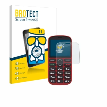 Parte frontale di una confezione del prodotto con il logo del marchio BROTECT. Accanto è raffigurato il dispositivo Doro 1360 