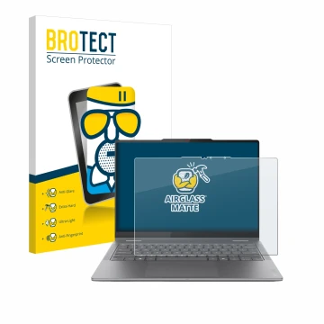 Parte frontale di una confezione del prodotto con il logo del marchio BROTECT. Accanto è raffigurato il dispositivo Lenovo Yog