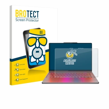 Parte frontale di una confezione del prodotto con il logo del marchio BROTECT. Accanto è raffigurato il dispositivo Lenovo Yog