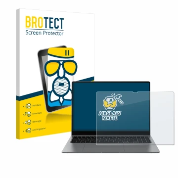 Parte frontale di una confezione del prodotto con il logo del marchio BROTECT. Accanto è raffigurato il dispositivo Samsung Ga