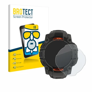 Parte frontale di una confezione del prodotto con il logo del marchio BROTECT. Accanto è raffigurato il dispositivo Garmin Ins