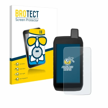 Parte frontale di una confezione del prodotto con il logo del marchio BROTECT. Accanto è raffigurato il dispositivo Garmin Mon