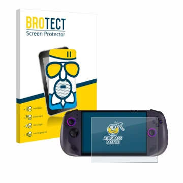 Parte frontale di una confezione del prodotto con il logo del marchio BROTECT. Accanto è raffigurato il dispositivo Lenovo Leg