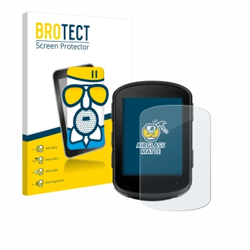 Parte frontale di una confezione del prodotto con il logo del marchio BROTECT. Accanto è raffigurato il dispositivo Garmin Edg