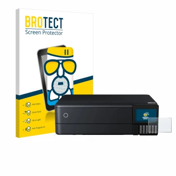 Parte frontale di una confezione del prodotto con il logo del marchio BROTECT. Accanto è raffigurato il dispositivo Epson EcoT