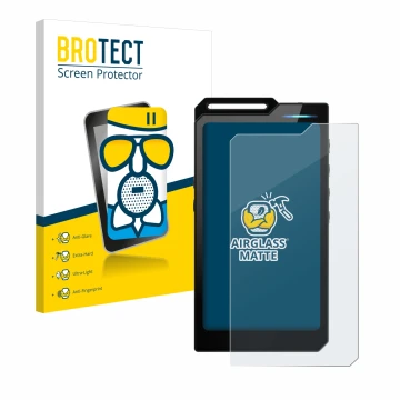 Parte frontale di una confezione del prodotto con il logo del marchio BROTECT. Accanto è raffigurato il dispositivo Hiby R4 co