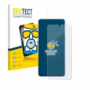 Parte frontale di una confezione del prodotto con il logo del marchio BROTECT. Accanto è raffigurato il dispositivo Vivo V50 c