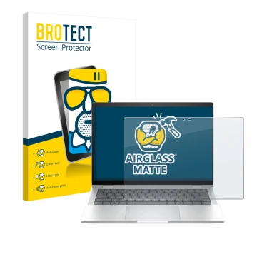 Parte frontale di una confezione del prodotto con il logo del marchio BROTECT. Accanto è raffigurato il dispositivo HP EliteBo