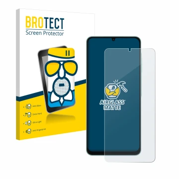 Parte frontale di una confezione del prodotto con il logo del marchio BROTECT. Accanto è raffigurato il dispositivo Samsung Ga