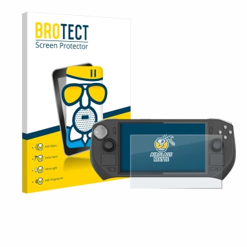 Parte frontale di una confezione del prodotto con il logo del marchio BROTECT. Accanto è raffigurato il dispositivo Zotac Gami