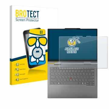 Parte frontale di una confezione del prodotto con il logo del marchio BROTECT. Accanto è raffigurato il dispositivo Lenovo Thi