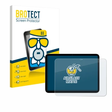 Parte frontale di una confezione del prodotto con il logo del marchio BROTECT. Accanto è raffigurato il dispositivo Apple iPad