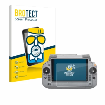 Parte frontale di una confezione del prodotto con il logo del marchio BROTECT. Accanto è raffigurato il dispositivo DJI RC Plu