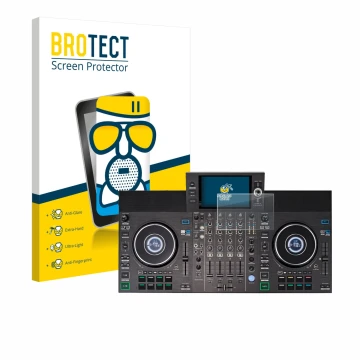 Parte frontale di una confezione del prodotto con il logo del marchio BROTECT. Accanto è raffigurato il dispositivo Denon DJ S